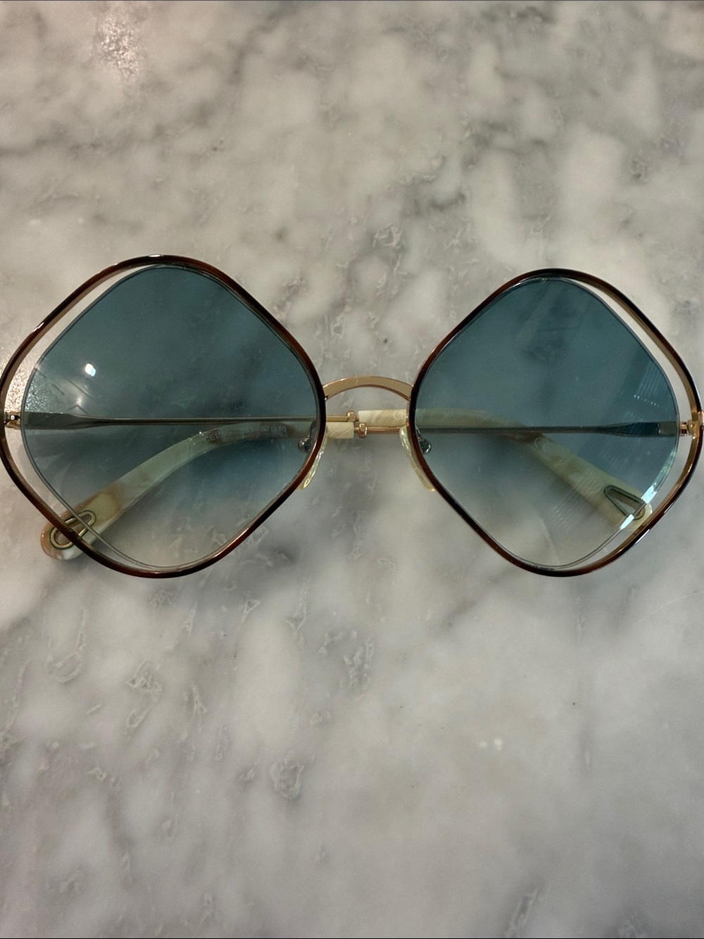 Oversized Blue Gradient Lens Sunglasses with Gold Frame